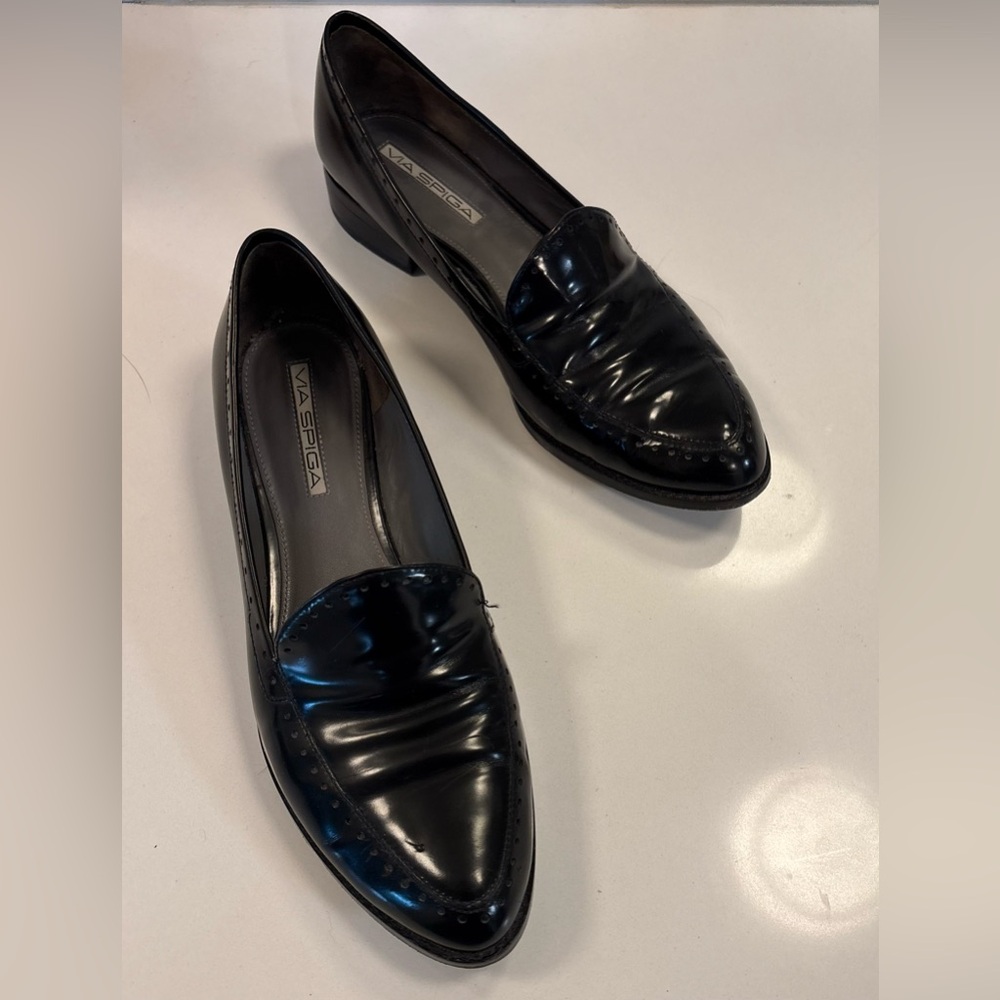 Via Spiga Black Patent Leather Pointed Loafers - Picture 12 of 15